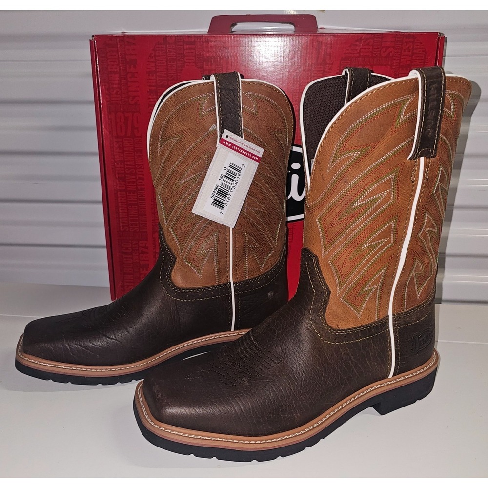 JUSTIN MEN'S 12 D ELECTRICIAN WESTERN WORK BOOTS SOFT TOE NEW MSRP $169